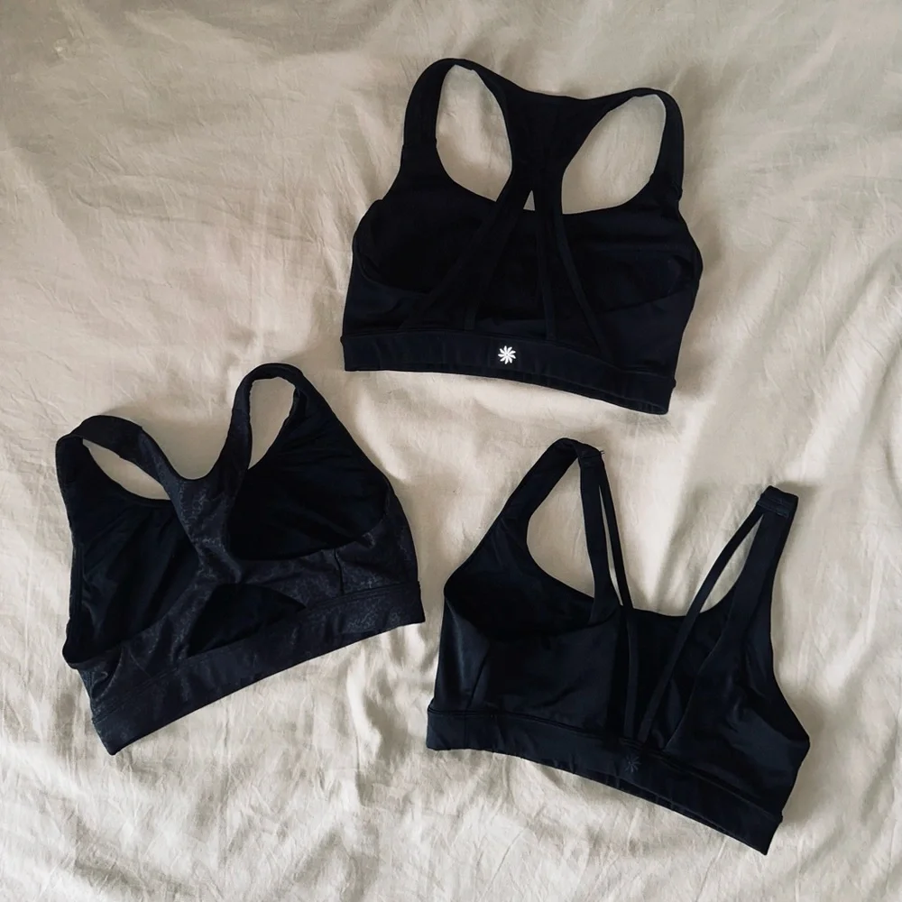 3 Athleta Neutral Sports Bras XS Athletic Bundle Black Bra Top Set
